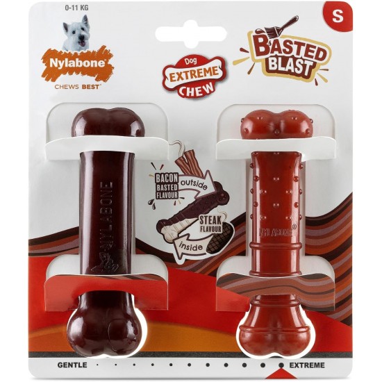 Nylabone Extreme Power Chew Basted Blast Double Flavoured Dog Chew Toy - Small/Normal - For Dogs up to 11kg (Pack of 2) Nylabone Extreme Power Chew Basted Blast Double Flavoured Dog Chew Toy - Small/Normal - For Dogs up to 11kg (Pack of 2)