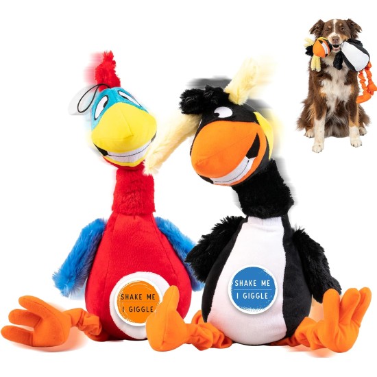 Pet Craft Supply Giggling Puffin & Parrot Multipack Interactive Dog Toys with Sound for Large Breeds and Small Dogs, Soft Plush Chew Toy, Red/Black Pet Craft Supply Giggling Puffin & Parrot Multipack Interactive Dog Toys with Sound for Large Breeds and Small Dogs, Soft Plush Chew Toy, Red/Black