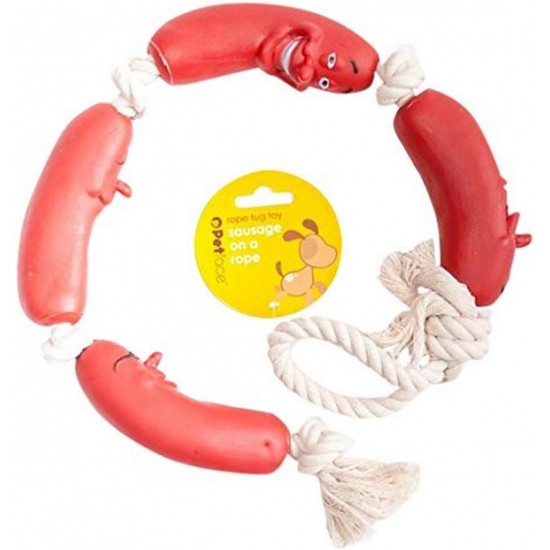Petface Sausage On A Rope Dog Toy, Red Petface Sausage On A Rope Dog Toy, Red