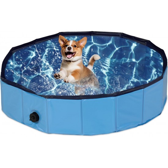 Relaxdays Dog Pool, H x D: 20 x 80 cm, Foldable, with Drain Valve, Dog Paddling Pool for Cooling, PVC & MDF, Blue Relaxdays Dog Pool, H x D: 20 x 80 cm, Foldable, with Drain Valve, Dog Paddling Pool for Cooling, PVC & MDF, Blue