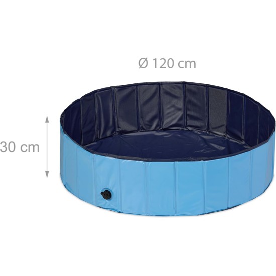 Relaxdays Dog Pool, H x D: 30 x 120 cm, Foldable, with Drain Valve, Dog Paddling Pool for Cooling, PVC & MDF, Blue Relaxdays Dog Pool, H x D: 30 x 120 cm, Foldable, with Drain Valve, Dog Paddling Pool for Cooling, PVC & MDF, Blue