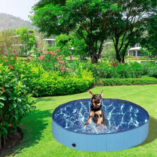 Relaxdays Dog Pool, H x D: 30 x 160 cm, Foldable, with Drain Valve, Dog Paddling Pool for Cooling, PVC & MDF, Blue Relaxdays Dog Pool, H x D: 30 x 160 cm, Foldable, with Drain Valve, Dog Paddling Pool for Cooling, PVC & MDF, Blue