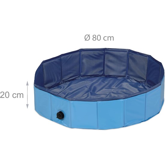 Relaxdays Dog Pool, H x D: 30 x 160 cm, Foldable, with Drain Valve, Dog Paddling Pool for Cooling, PVC & MDF, Blue Relaxdays Dog Pool, H x D: 30 x 160 cm, Foldable, with Drain Valve, Dog Paddling Pool for Cooling, PVC & MDF, Blue