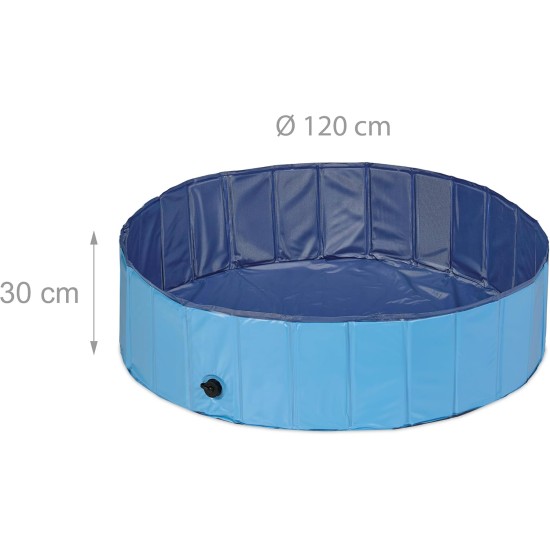 Relaxdays Dog Pool, H x D: 30 x 160 cm, Foldable, with Drain Valve, Dog Paddling Pool for Cooling, PVC & MDF, Blue Relaxdays Dog Pool, H x D: 30 x 160 cm, Foldable, with Drain Valve, Dog Paddling Pool for Cooling, PVC & MDF, Blue