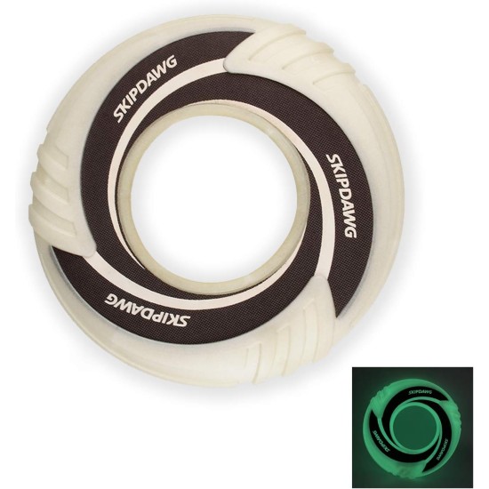 SKIPDAWG Dog Glow Disc Toy, Flying Disc Dog Toy Light Weight TPR/Nylon Fabric Non-Toxic Material, Pet Training Toys/Outdoor Night Exercise Toys for Dogs, Diameter 9 Inches SKIPDAWG Dog Glow Disc Toy, Flying Disc Dog Toy Light Weight TPR/Nylon Fabric Non-Toxic Material, Pet Training Toys/Outdoor Night Exercise Toys for Dogs, Diameter 9 Inches