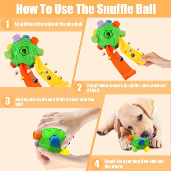 Snuffle Ball for Dogs, Interactive Puzzle Dog Toy, Promotes Natural Foraging, Slow Feeding for Training and Stress Relief, Fabric Strips, Hidden Food Chew Toys for Dogs Snuffle Ball for Dogs, Interactive Puzzle Dog Toy, Promotes Natural Foraging, Slow Feeding for Training and Stress Relief, Fabric Strips, Hidden Food Chew Toys for Dogs