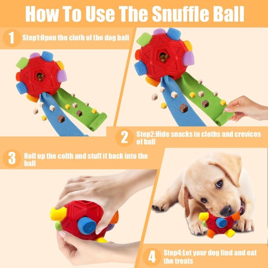 Snuffle Ball for Dogs, Interactive Puzzle Dog Toy, Promotes Natural Foraging, Slow Feeding for Training and Stress Relief, Fabric Strips, Hidden Food Chew Toys for Dogs Snuffle Ball for Dogs, Interactive Puzzle Dog Toy, Promotes Natural Foraging, Slow Feeding for Training and Stress Relief, Fabric Strips, Hidden Food Chew Toys for Dogs