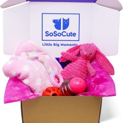 SoSoCute Pink Dog Gift Box - Puppy Chew Toy Set of 5 - Puppy Grooming Package with Dog Blanket, Rubber Teething Ring, Bite Ball and Treat Ball for Small and Medium Dogs SoSoCute Pink Dog Gift Box - Puppy Chew Toy Set of 5 - Puppy Grooming Package with Dog Blanket, Rubber Teething Ring, Bite Ball and Treat Ball for Small and Medium Dogs