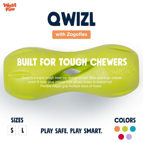 WEST PAW Zogoflex Qwizl Interactive Dog Treat Dispenser, Granny Smith, Small WEST PAW Zogoflex Qwizl Interactive Dog Treat Dispenser, Granny Smith, Small