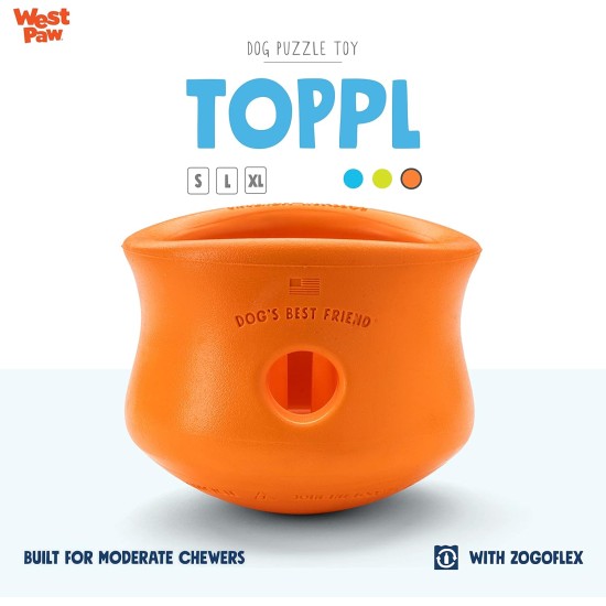 WEST PAW Zogoflex Toppl Treat Dispenser Dog Toy Puzzle - Interactive Chew Toy for Dogs - Dog Toy for Moderate Chewers, Fetch, Catch - Holds Dry Food, Treats, XL WEST PAW Zogoflex Toppl Treat Dispenser Dog Toy Puzzle - Interactive Chew Toy for Dogs - Dog Toy for Moderate Chewers, Fetch, Catch - Holds Dry Food, Treats, XL