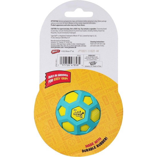 Wham-O Pets Superball Geo Squeak L - 4" Football Shaped Dog Ball with Special Squeaker, Easy Grip Grooves and Durable BPA Free Rubber Wham-O Pets Superball Geo Squeak L - 4" Football Shaped Dog Ball with Special Squeaker, Easy Grip Grooves and Durable BPA Free Rubber