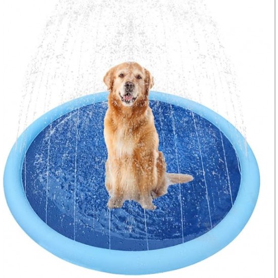 Wouapy Foldable Dog Pool Portable Non-Slip Outdoor Blue with Sprinkler Pump Size S Ø100cm Wouapy Foldable Dog Pool Portable Non-Slip Outdoor Blue with Sprinkler Pump Size S Ø100cm
