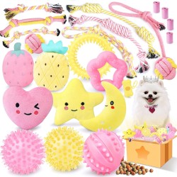 XIUGOAL Pink Puppy Toys for Tething - Pack of 23 Puppy Chew Toys for Boredom, Interactive Dog Toys for Puppies, Cute Small Dog Toys with Treat Ball, Squeaky Dog Chew Toys and Ropes XIUGOAL Pink Puppy Toys for Tething - Pack of 23 Puppy Chew Toys for Boredom, Interactive Dog Toys for Puppies, Cute Small Dog Toys with Treat Ball, Squeaky Dog Chew Toys and Ropes
