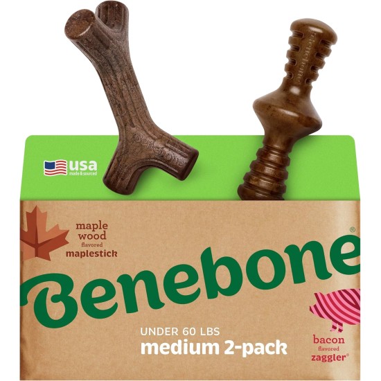 Benebone Durable Dog Chew Toy Box for Aggressive Chewers with Wishbone, Fishbone, Stick & Zaggler, Medium Benebone Durable Dog Chew Toy Box for Aggressive Chewers with Wishbone, Fishbone, Stick & Zaggler, Medium