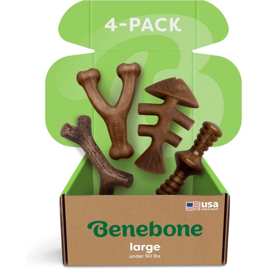 Benebone Durable Dog Chew Toy Box for Aggressive Chewers with Wishbone, Fishbone, Stick & Zaggler, Medium Benebone Durable Dog Chew Toy Box for Aggressive Chewers with Wishbone, Fishbone, Stick & Zaggler, Medium