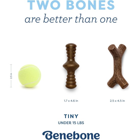 Benebone Puppy Tiny - Pack of 2 Unbreakable Maple Sticks for Aggressive Chewing, Long-Lasting Teething Boredom Breaker for Puppies, Real Bacon and Wood Flavour Benebone Puppy Tiny - Pack of 2 Unbreakable Maple Sticks for Aggressive Chewing, Long-Lasting Teething Boredom Breaker for Puppies, Real Bacon and Wood Flavour