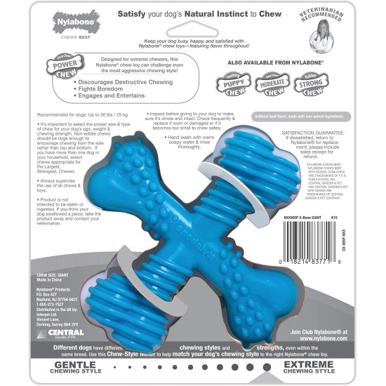 Nylabone 983770 Dura Power Chew, X-Shaped Bone, Beef Flavour, for Small Dogs (up to 11 kg), S Nylabone 983770 Dura Power Chew, X-Shaped Bone, Beef Flavour, for Small Dogs (up to 11 kg), S