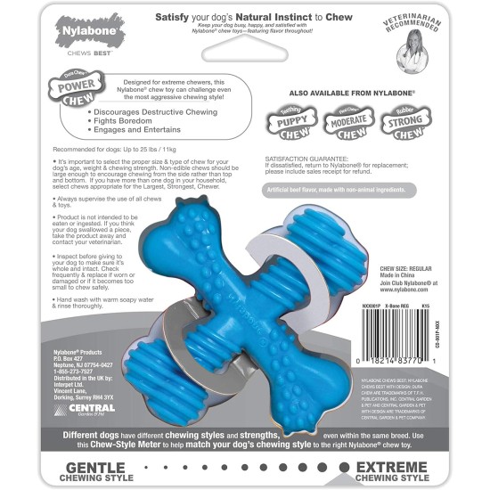 Nylabone 983770 Dura Power Chew, X-Shaped Bone, Beef Flavour, for Small Dogs (up to 11 kg), S Nylabone 983770 Dura Power Chew, X-Shaped Bone, Beef Flavour, for Small Dogs (up to 11 kg), S