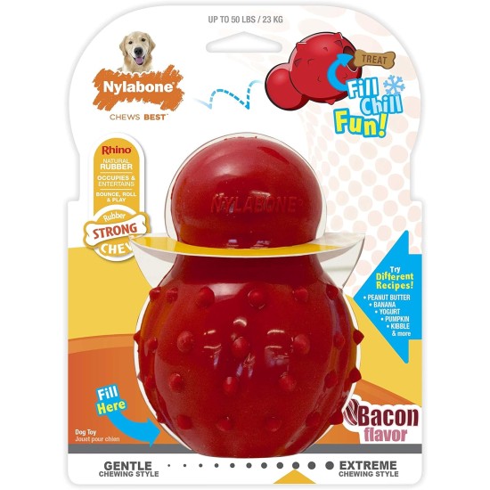 Nylabone 984654 Fillable Natural Rubber Chew Toy for Dogs, Bacon Flavour, Interactive Chew Toy, Hunting & Fetching, Suitable for Small Dogs (up to 11 kg), S Nylabone 984654 Fillable Natural Rubber Chew Toy for Dogs, Bacon Flavour, Interactive Chew Toy, Hunting & Fetching, Suitable for Small Dogs (up to 11 kg), S