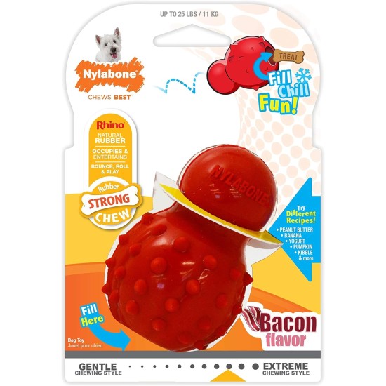 Nylabone 984654 Fillable Natural Rubber Chew Toy for Dogs, Bacon Flavour, Interactive Chew Toy, Hunting & Fetching, Suitable for Small Dogs (up to 11 kg), S Nylabone 984654 Fillable Natural Rubber Chew Toy for Dogs, Bacon Flavour, Interactive Chew Toy, Hunting & Fetching, Suitable for Small Dogs (up to 11 kg), S