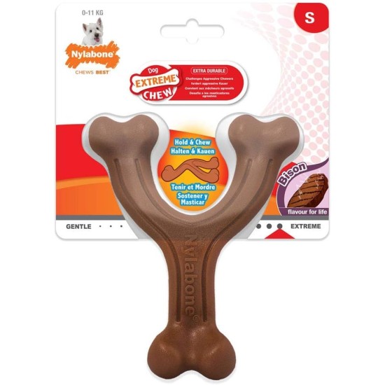 Nylabone 984718EU Fork Dog Bone, Bison Flavour, Chew Bone for Strong Chewing Dogs for Dogs up to 11 kg, S Nylabone 984718EU Fork Dog Bone, Bison Flavour, Chew Bone for Strong Chewing Dogs for Dogs up to 11 kg, S
