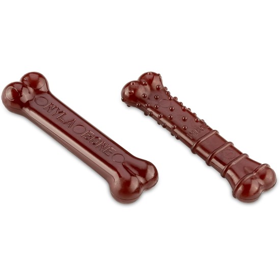 Nylabone, Basted Blast, Extremely Strong Chew Bone, Nylon Dog Toy, Bone Shape, Durable Chew Bone, Bacon and Steak Flavour, Extra Small, for Dogs up to 7 kg, Pack of 2 Nylabone, Basted Blast, Extremely Strong Chew Bone, Nylon Dog Toy, Bone Shape, Durable Chew Bone, Bacon and Steak Flavour, Extra Small, for Dogs up to 7 kg, Pack of 2