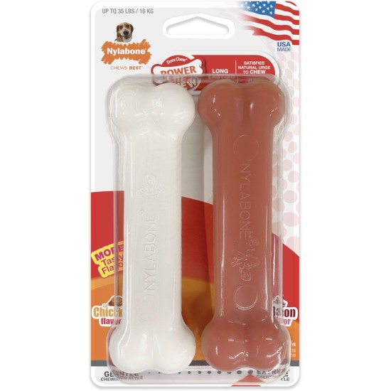 Nylabone Dura Power Chew, Bone Shape, Twin Pack with Bacon and Chicken Flavour, Medium Dogs (up to 16 kg), M 982903 Nylabone Dura Power Chew, Bone Shape, Twin Pack with Bacon and Chicken Flavour, Medium Dogs (up to 16 kg), M 982903