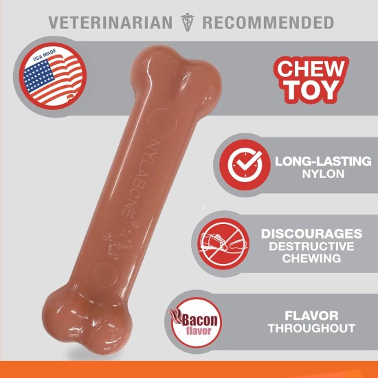Nylabone Dura Power Chew, Bone Shape, Twin Pack with Bacon and Chicken Flavour, Medium Dogs (up to 16 kg), M 982903 Nylabone Dura Power Chew, Bone Shape, Twin Pack with Bacon and Chicken Flavour, Medium Dogs (up to 16 kg), M 982903