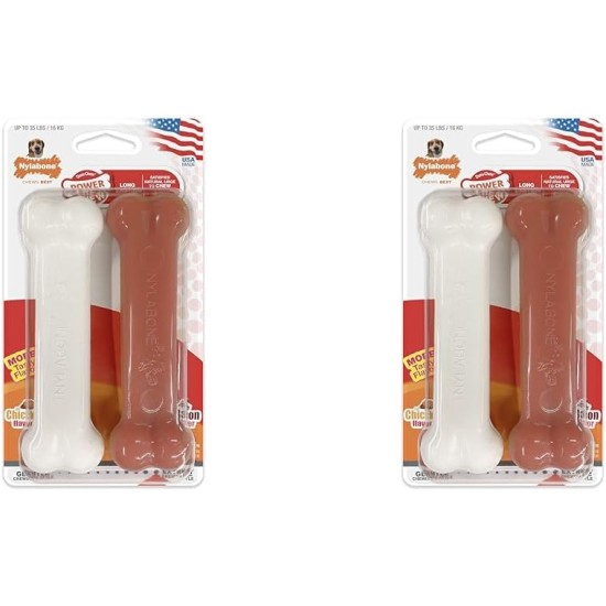 Nylabone Dura Power Chew, Bone Shape, Twin Pack with Bacon and Chicken Flavour, Medium Dogs (up to 16 kg), M 982903 Nylabone Dura Power Chew, Bone Shape, Twin Pack with Bacon and Chicken Flavour, Medium Dogs (up to 16 kg), M 982903