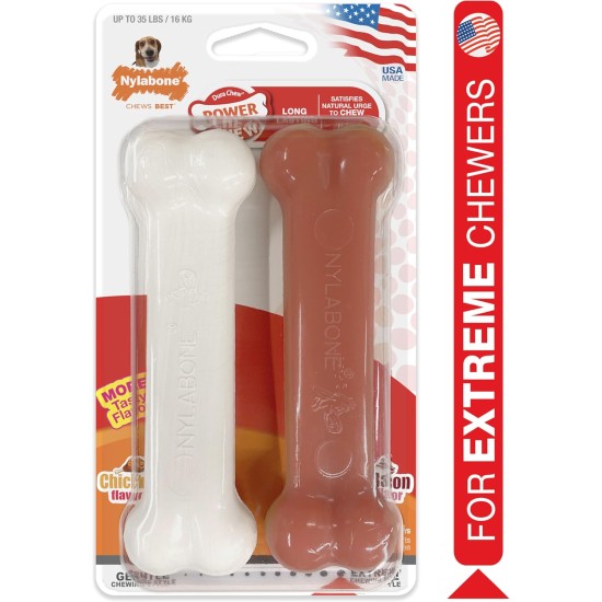 Nylabone Dura Power Chew, Bone Shape, Twin Pack with Bacon and Chicken Flavour, Medium Dogs (up to 16 kg), M 982903 Nylabone Dura Power Chew, Bone Shape, Twin Pack with Bacon and Chicken Flavour, Medium Dogs (up to 16 kg), M 982903