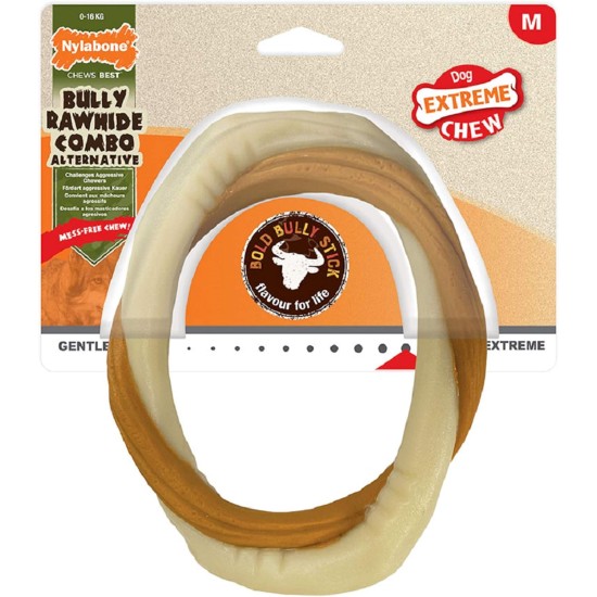 Nylabone Extremely Durable Dog Chew Toy, Bully Stick Ring, Beef Flavour, Dirt-Free, Size M, for Dogs up to 16 kg - M Nylabone Extremely Durable Dog Chew Toy, Bully Stick Ring, Beef Flavour, Dirt-Free, Size M, for Dogs up to 16 kg - M