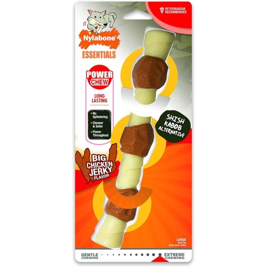 Nylabone Extremely Durable Dog Chew Toy Shish Kebab Chicken Jerky Flavour Clean and Tidy Large Dog Chew Toy for Dogs up to 23kg - Large