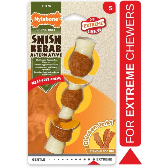 Nylabone Extremely Durable Dog Chew Toy Shish Kebab, Chicken Jerky Flavour, Small, for Dogs up to 11 kg, S Nylabone Extremely Durable Dog Chew Toy Shish Kebab, Chicken Jerky Flavour, Small, for Dogs up to 11 kg, S