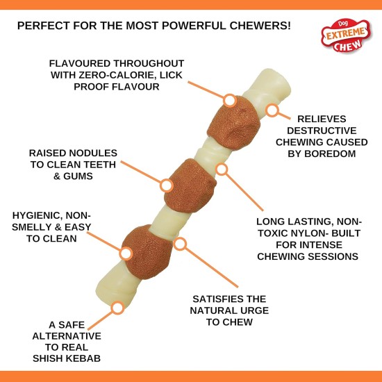 Nylabone Extremely Durable Dog Chew Toy Shish Kebab, Chicken Jerky Flavour, Small, for Dogs up to 11 kg, S Nylabone Extremely Durable Dog Chew Toy Shish Kebab, Chicken Jerky Flavour, Small, for Dogs up to 11 kg, S