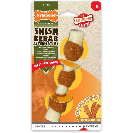 Nylabone Extremely Durable Dog Chew Toy Shish Kebab, Chicken Jerky Flavour, Small, for Dogs up to 11 kg, S Nylabone Extremely Durable Dog Chew Toy Shish Kebab, Chicken Jerky Flavour, Small, for Dogs up to 11 kg, S