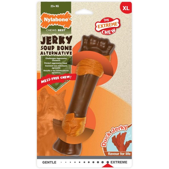 Nylabone Extremely Durable Dog Chew Toy Souper Bone Duck Jerky Flavour Dirt-Free Size XL Dog Chew Toy for Dogs Over 50lbs - XL Nylabone Extremely Durable Dog Chew Toy Souper Bone Duck Jerky Flavour Dirt-Free Size XL Dog Chew Toy for Dogs Over 50lbs - XL