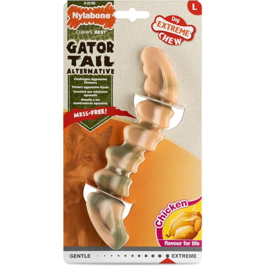 Nylabone, Extremely Strong Chewing Effect, Alligator Tail, Dog Toy Made of Durable Nylon, Chicken Flavour, Large, for Dogs up to 23 kg Nylabone, Extremely Strong Chewing Effect, Alligator Tail, Dog Toy Made of Durable Nylon, Chicken Flavour, Large, for Dogs up to 23 kg