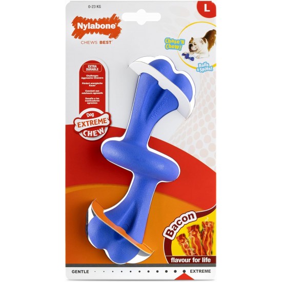 Nylabone, Extremely Strong Chewing Effect, Interactive Chew Toy with Rolling Bone, Bacon Flavour, Large - for Dogs up to 23 kg Nylabone, Extremely Strong Chewing Effect, Interactive Chew Toy with Rolling Bone, Bacon Flavour, Large - for Dogs up to 23 kg