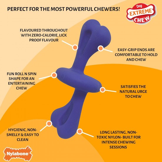 Nylabone, Extremely Strong Chewing Effect, Interactive Chew Toy with Rolling Bone, Bacon Flavour, Large - for Dogs up to 23 kg Nylabone, Extremely Strong Chewing Effect, Interactive Chew Toy with Rolling Bone, Bacon Flavour, Large - for Dogs up to 23 kg