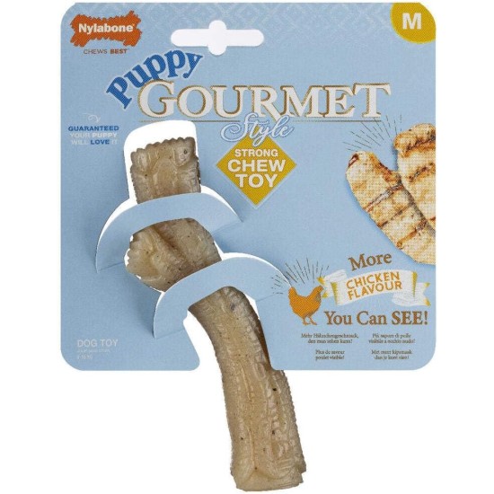 Nylabone Maximum Strength Tough Extreme Puppy Gourmet Bone Chew Toy, Adult Teeth, Continuous with Chicken and Peanut Butter, Small, for Puppies 0-11 kg, Twin Pack Nylabone Maximum Strength Tough Extreme Puppy Gourmet Bone Chew Toy, Adult Teeth, Continuous with Chicken and Peanut Butter, Small, for Puppies 0-11 kg, Twin Pack