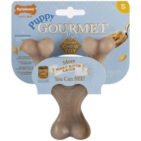 Nylabone Maximum Strength Tough Extreme Puppy Gourmet Bone Chew Toy, Adult Teeth, Continuous with Chicken and Peanut Butter, Small, for Puppies 0-11 kg, Twin Pack Nylabone Maximum Strength Tough Extreme Puppy Gourmet Bone Chew Toy, Adult Teeth, Continuous with Chicken and Peanut Butter, Small, for Puppies 0-11 kg, Twin Pack
