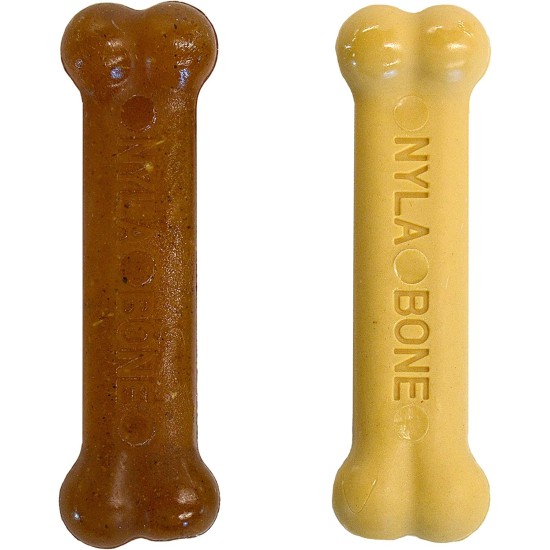 Nylabone, Puppy Chew Bone and Dental Care Toy for Teething Puppies, Soothing Chew Bone for Small Puppies up to 11 kg, for Gentle Chewing/Teething Dogs, Chicken and Peanut Butter, Pack of 2, Extra Nylabone, Puppy Chew Bone and Dental Care Toy for Teething Puppies, Soothing Chew Bone for Small Puppies up to 11 kg, for Gentle Chewing/Teething Dogs, Chicken and Peanut Butter, Pack of 2, Extra
