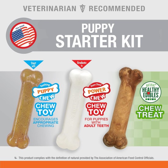 Nylabone, Puppy Chew Bone and Dental Care Toy for Teething Puppies, Soothing Chew Bone for Small Puppies up to 11 kg, for Gentle Chewing/Teething Dogs, Chicken and Peanut Butter, Pack of 2, Extra Nylabone, Puppy Chew Bone and Dental Care Toy for Teething Puppies, Soothing Chew Bone for Small Puppies up to 11 kg, for Gentle Chewing/Teething Dogs, Chicken and Peanut Butter, Pack of 2, Extra