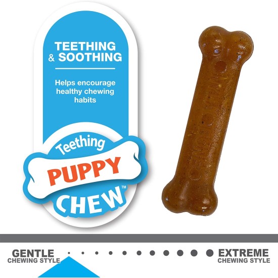 Nylabone, Puppy Chew Bone and Dental Care Toy for Teething Puppies, Soothing Chew Bone for Small Puppies up to 11 kg, for Gentle Chewing/Teething Dogs, Chicken and Peanut Butter, Pack of 2, Extra Nylabone, Puppy Chew Bone and Dental Care Toy for Teething Puppies, Soothing Chew Bone for Small Puppies up to 11 kg, for Gentle Chewing/Teething Dogs, Chicken and Peanut Butter, Pack of 2, Extra