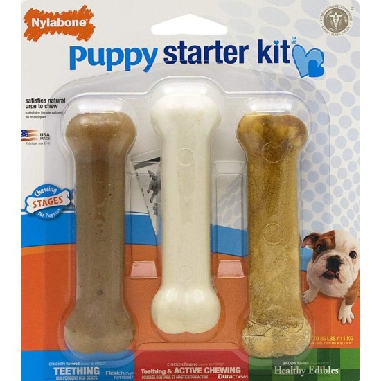 Nylabone, Puppy Chew Bone and Dental Care Toy for Teething Puppies, Soothing Chew Bone for Small Puppies up to 11 kg, for Gentle Chewing/Teething Dogs, Chicken and Peanut Butter, Pack of 2, Extra Nylabone, Puppy Chew Bone and Dental Care Toy for Teething Puppies, Soothing Chew Bone for Small Puppies up to 11 kg, for Gentle Chewing/Teething Dogs, Chicken and Peanut Butter, Pack of 2, Extra