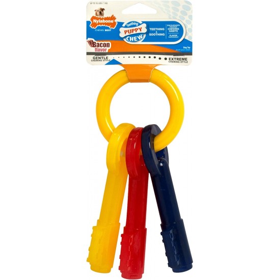 Nylabone, Puppy Chew Toy and Dental Care Toy for Teething Puppies Chew Toys for Small Puppies up to 11 kg, Gently Chewing/Teething Dogs, Bacon Flavour, Toy Ring for Puppies Nylabone, Puppy Chew Toy and Dental Care Toy for Teething Puppies Chew Toys for Small Puppies up to 11 kg, Gently Chewing/Teething Dogs, Bacon Flavour, Toy Ring for Puppies