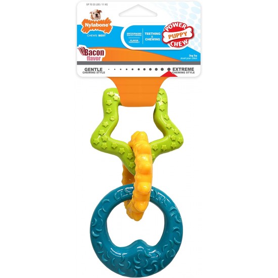 Nylabone, Puppy Chew Toy and Dental Care Toy for Teething Puppies Chew Toys for Small Puppies up to 11 kg, Gently Chewing/Teething Dogs, Bacon Flavour, Toy Ring for Puppies Nylabone, Puppy Chew Toy and Dental Care Toy for Teething Puppies Chew Toys for Small Puppies up to 11 kg, Gently Chewing/Teething Dogs, Bacon Flavour, Toy Ring for Puppies