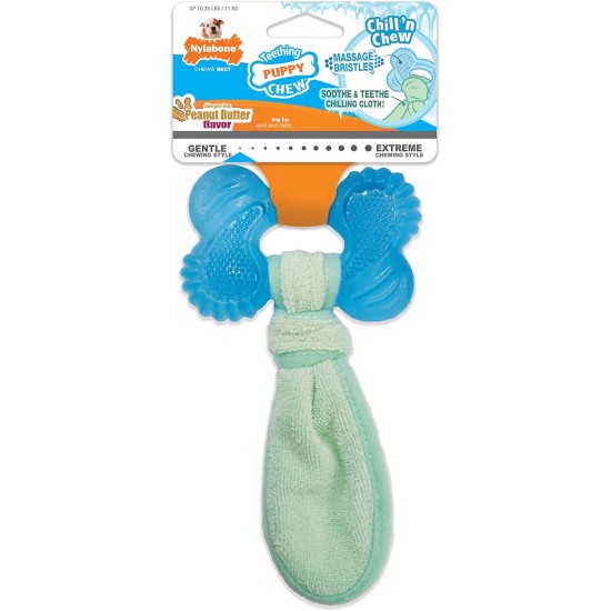 Nylabone, Puppy Cooling Bone and Dental Care Toy for Teething Puppies, Soothing Chew Toy for Small Puppies up to 11 kg, for Gentle Chewing/Teething Dogs, Peanut Butter Flavour Nylabone, Puppy Cooling Bone and Dental Care Toy for Teething Puppies, Soothing Chew Toy for Small Puppies up to 11 kg, for Gentle Chewing/Teething Dogs, Peanut Butter Flavour