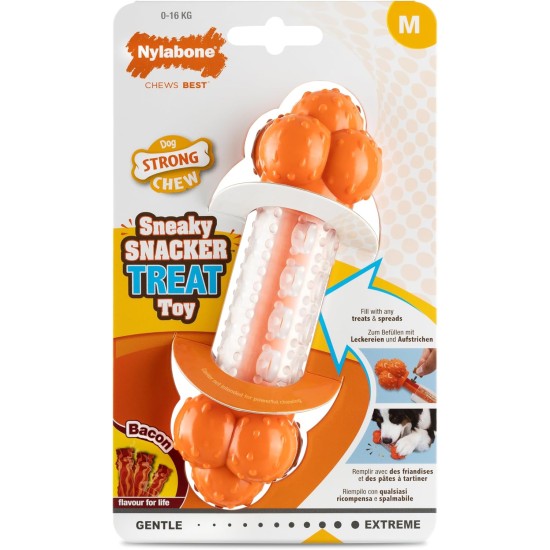 Nylabone, Sneaky Snacker Textured Dog Toy with Treats, Bacon Flavour, Medium, for Dogs up to 16 kg Nylabone, Sneaky Snacker Textured Dog Toy with Treats, Bacon Flavour, Medium, for Dogs up to 16 kg