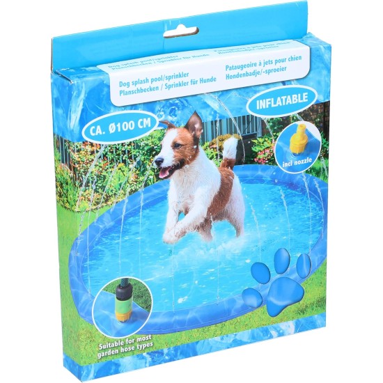maxxpro Dog Pool and Cooling Mat - Diameter 100 cm - Dog Paddling Pool and Cooling Mat for Dogs - with Sprinklers - PVC - Blue maxxpro Dog Pool and Cooling Mat - Diameter 100 cm - Dog Paddling Pool and Cooling Mat for Dogs - with Sprinklers - PVC - Blue